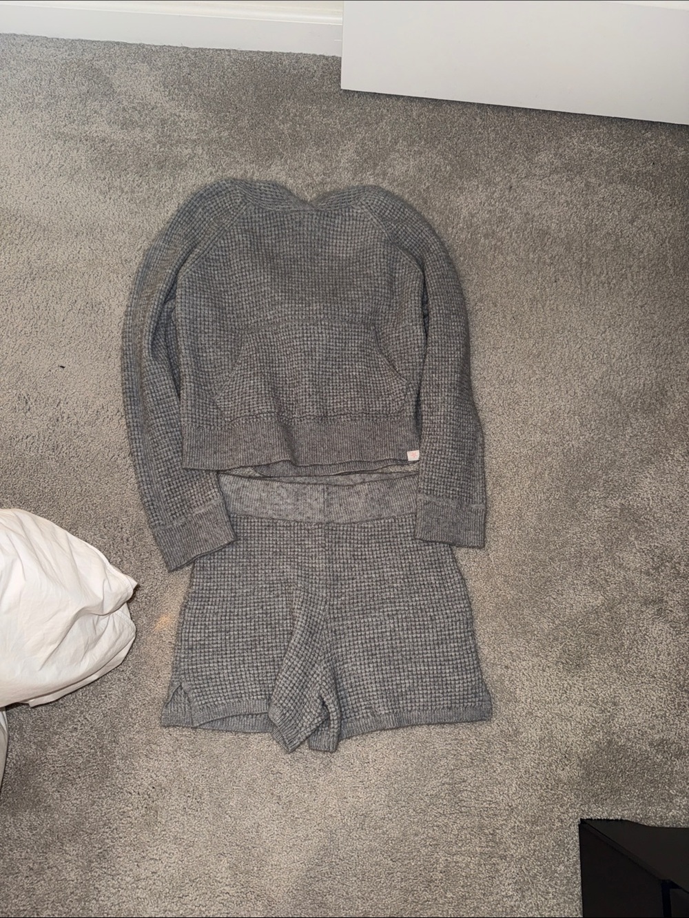 Celebrity Pink Gray Waffle Knit Lounge Set - Sweater & Shorts